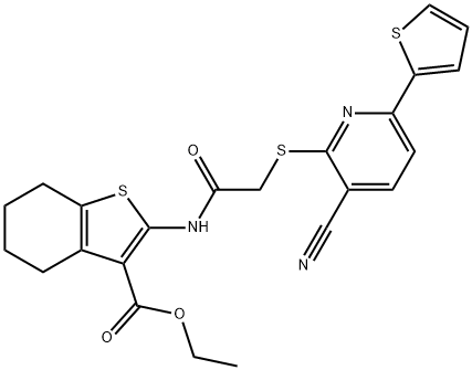 ethyl 2-[({[3-cyano-6-(2-thienyl)-2-pyridinyl]sulfanyl}acetyl)amino]-4,5,6,7-tetrahydro-1-benzothiophene-3-carboxylate Structure