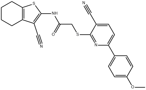 2-{[3-cyano-6-(4-methoxyphenyl)-2-pyridinyl]sulfanyl}-N-(3-cyano-4,5,6,7-tetrahydro-1-benzothien-2-yl)acetamide Structure