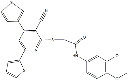2-{[3-cyano-6-(2-thienyl)-4-(3-thienyl)-2-pyridinyl]sulfanyl}-N-(3,4-dimethoxyphenyl)acetamide,445383-77-7,结构式