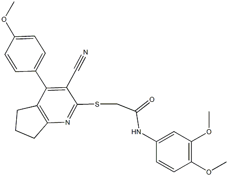 2-{[3-cyano-4-(4-methoxyphenyl)-6,7-dihydro-5H-cyclopenta[b]pyridin-2-yl]sulfanyl}-N-(3,4-dimethoxyphenyl)acetamide 结构式