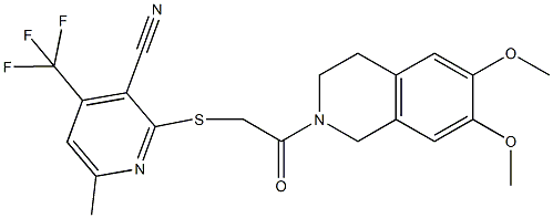 2-{[2-(6,7-dimethoxy-3,4-dihydro-2(1H)-isoquinolinyl)-2-oxoethyl]sulfanyl}-6-methyl-4-(trifluoromethyl)nicotinonitrile,445383-87-9,结构式