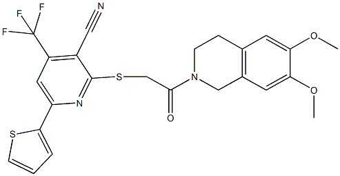 2-({2-[6,7-dimethoxy-3,4-dihydro-2(1H)-isoquinolinyl]-2-oxoethyl}sulfanyl)-6-(2-thienyl)-4-(trifluoromethyl)nicotinonitrile Structure