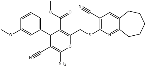 methyl 6-amino-5-cyano-2-{[(3-cyano-6,7,8,9-tetrahydro-5H-cyclohepta[b]pyridin-2-yl)sulfanyl]methyl}-4-(3-methoxyphenyl)-4H-pyran-3-carboxylate Structure