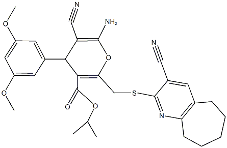 445384-31-6 isopropyl 6-amino-5-cyano-2-{[(3-cyano-6,7,8,9-tetrahydro-5H-cyclohepta[b]pyridin-2-yl)sulfanyl]methyl}-4-(3,5-dimethoxyphenyl)-4H-pyran-3-carboxylate