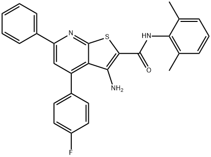 3-amino-N-(2,6-dimethylphenyl)-4-(4-fluorophenyl)-6-phenylthieno[2,3-b]pyridine-2-carboxamide 化学構造式