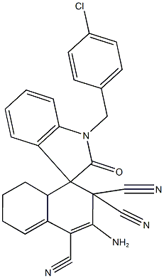 2-amino-1'-(4-chlorobenzyl)-2'-oxo-1',3',4a,5,6,7-hexahydro-1,3,3-tricyanospiro[4H-naphthalene-4,3'-(2'H)-indole] 结构式