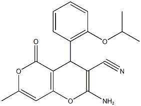 2-amino-4-(2-isopropoxyphenyl)-7-methyl-5-oxo-4H,5H-pyrano[4,3-b]pyran-3-carbonitrile 结构式