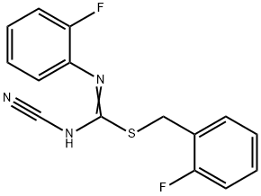 2-fluorobenzyl N'-cyano-N-(2-fluorophenyl)imidothiocarbamate 化学構造式