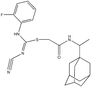 2-{[1-(1-adamantyl)ethyl]amino}-2-oxoethyl N'-cyano-N-(2-fluorophenyl)imidothiocarbamate Struktur