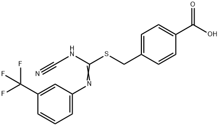 4-[({(cyanoimino)[3-(trifluoromethyl)anilino]methyl}sulfanyl)methyl]benzoic acid Structure