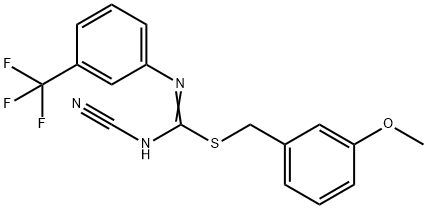 3-methoxybenzyl N'-cyano-N-[3-(trifluoromethyl)phenyl]imidothiocarbamate 结构式