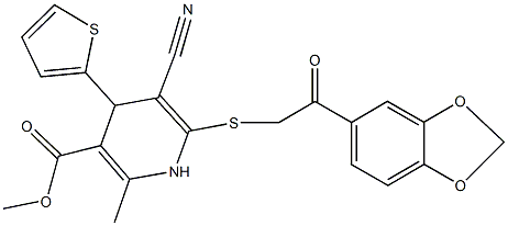 methyl 6-{[2-(1,3-benzodioxol-5-yl)-2-oxoethyl]sulfanyl}-5-cyano-2-methyl-4-(2-thienyl)-1,4-dihydro-3-pyridinecarboxylate Structure
