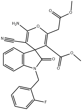 methyl 6-amino-5-cyano-1',3'-dihydro-1'-(2-fluorobenzyl)-2-(2-methoxy-2-oxoethyl)-2'-oxospiro[4H-pyran-4,3'-(2'H)-indole]-3-carboxylate|