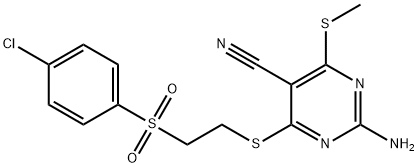 2-amino-4-({2-[(4-chlorophenyl)sulfonyl]ethyl}sulfanyl)-6-(methylsulfanyl)-5-pyrimidinecarbonitrile|