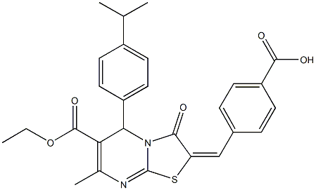 4-[(6-(ethoxycarbonyl)-5-(4-isopropylphenyl)-7-methyl-3-oxo-5H-[1,3]thiazolo[3,2-a]pyrimidin-2(3H)-ylidene)methyl]benzoic acid Structure