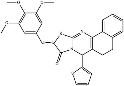 7-(2-thienyl)-10-(3,4,5-trimethoxybenzylidene)-5,7-dihydro-6H-benzo[h][1,3]thiazolo[2,3-b]quinazolin-9(10H)-one 化学構造式