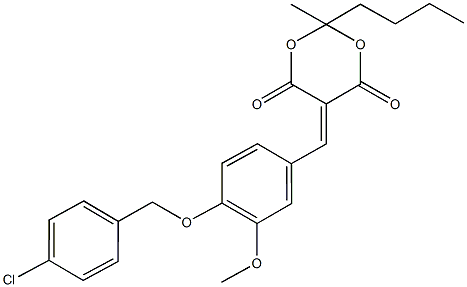 2-butyl-5-{4-[(4-chlorobenzyl)oxy]-3-methoxybenzylidene}-2-methyl-1,3-dioxane-4,6-dione,445405-25-4,结构式