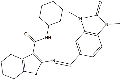 N-cyclohexyl-2-{[(1,3-dimethyl-2-oxo-2,3-dihydro-1H-benzimidazol-5-yl)methylene]amino}-4,5,6,7-tetrahydro-1-benzothiophene-3-carboxamide 结构式