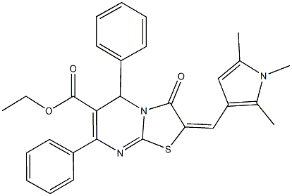 ethyl 3-oxo-5,7-diphenyl-2-[(1,2,5-trimethyl-1H-pyrrol-3-yl)methylene]-2,3-dihydro-5H-[1,3]thiazolo[3,2-a]pyrimidine-6-carboxylate Structure