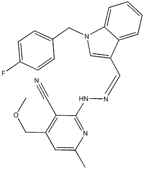 2-(2-{[1-(4-fluorobenzyl)-1H-indol-3-yl]methylene}hydrazino)-4-(methoxymethyl)-6-methylnicotinonitrile 化学構造式