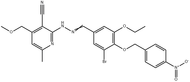 2-{2-[3-bromo-5-ethoxy-4-({4-nitrobenzyl}oxy)benzylidene]hydrazino}-4-(methoxymethyl)-6-methylnicotinonitrile,445405-57-2,结构式