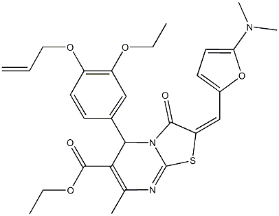 ethyl 5-[4-(allyloxy)-3-ethoxyphenyl]-2-{[5-(dimethylamino)-2-furyl]methylene}-7-methyl-3-oxo-2,3-dihydro-5H-[1,3]thiazolo[3,2-a]pyrimidine-6-carboxylate Struktur