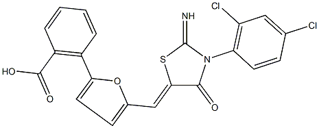 2-(5-{[3-(2,4-dichlorophenyl)-2-imino-4-oxo-1,3-thiazolidin-5-ylidene]methyl}-2-furyl)benzoic acid Structure