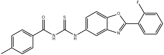 N-[2-(2-fluorophenyl)-1,3-benzoxazol-5-yl]-N'-(4-methylbenzoyl)thiourea Struktur