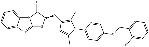 2-[(1-{4-[(2-fluorobenzyl)oxy]phenyl}-2,5-dimethyl-1H-pyrrol-3-yl)methylene][1,3]thiazolo[3,2-a]benzimidazol-3(2H)-one 结构式