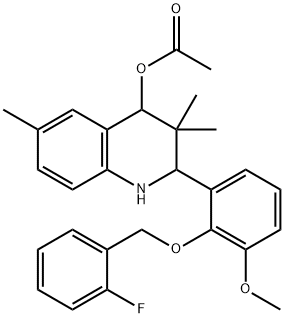 2-{2-[(2-fluorobenzyl)oxy]-3-methoxyphenyl}-3,3,6-trimethyl-1,2,3,4-tetrahydro-4-quinolinyl acetate Struktur