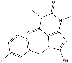 7-(3-iodobenzyl)-1,3-dimethyl-8-sulfanyl-3,7-dihydro-1H-purine-2,6-dione,445410-68-4,结构式