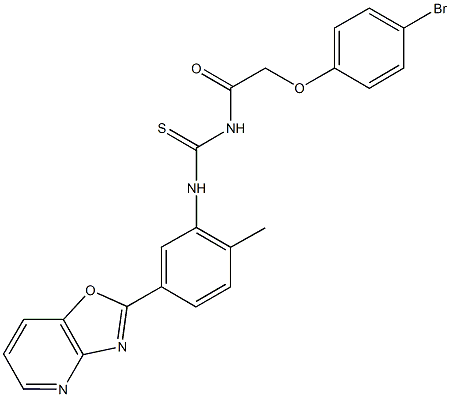 N-[(4-bromophenoxy)acetyl]-N'-(2-methyl-5-[1,3]oxazolo[4,5-b]pyridin-2-ylphenyl)thiourea 化学構造式