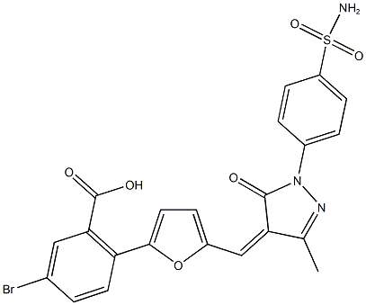 2-[5-({1-[4-(aminosulfonyl)phenyl]-3-methyl-5-oxo-1,5-dihydro-4H-pyrazol-4-ylidene}methyl)-2-furyl]-5-bromobenzoic acid|