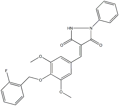 4-{4-[(2-fluorobenzyl)oxy]-3,5-dimethoxybenzylidene}-1-phenyl-3,5-pyrazolidinedione Structure