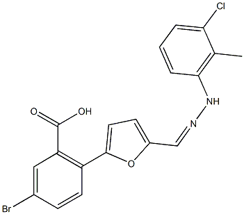 5-bromo-2-{5-[2-(3-chloro-2-methylphenyl)carbohydrazonoyl]-2-furyl}benzoic acid Structure