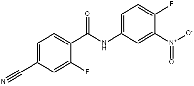 4-cyano-2-fluoro-N-{4-fluoro-3-nitrophenyl}benzamide 化学構造式