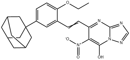 5-{2-[5-(1-adamantyl)-2-ethoxyphenyl]vinyl}-6-nitro[1,2,4]triazolo[1,5-a]pyrimidin-7-ol 化学構造式