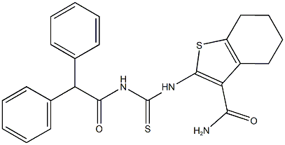 2-({[(diphenylacetyl)amino]carbothioyl}amino)-4,5,6,7-tetrahydro-1-benzothiophene-3-carboxamide Struktur