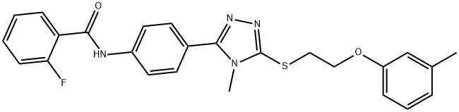 2-fluoro-N-[4-(4-methyl-5-{[2-(3-methylphenoxy)ethyl]sulfanyl}-4H-1,2,4-triazol-3-yl)phenyl]benzamide 结构式