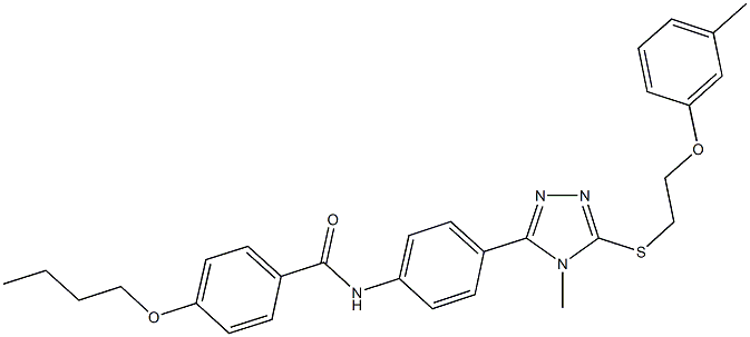 4-butoxy-N-[4-(4-methyl-5-{[2-(3-methylphenoxy)ethyl]sulfanyl}-4H-1,2,4-triazol-3-yl)phenyl]benzamide 化学構造式