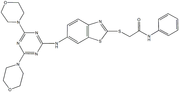 2-({6-[(4,6-dimorpholin-4-yl-1,3,5-triazin-2-yl)amino]-1,3-benzothiazol-2-yl}sulfanyl)-N-phenylacetamide,445421-72-7,结构式