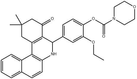 4-(2,2-dimethyl-4-oxo-1,2,3,4,5,6-hexahydrobenzo[a]phenanthridin-5-yl)-2-ethoxyphenyl morpholine-4-carboxylate,445421-90-9,结构式