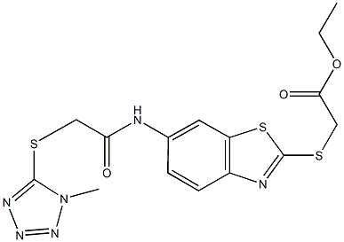 ethyl {[6-({[(1-methyl-1H-tetraazol-5-yl)sulfanyl]acetyl}amino)-1,3-benzothiazol-2-yl]sulfanyl}acetate 结构式