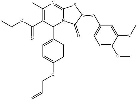 ethyl 5-[4-(allyloxy)phenyl]-2-(3,4-dimethoxybenzylidene)-7-methyl-3-oxo-2,3-dihydro-5H-[1,3]thiazolo[3,2-a]pyrimidine-6-carboxylate 化学構造式