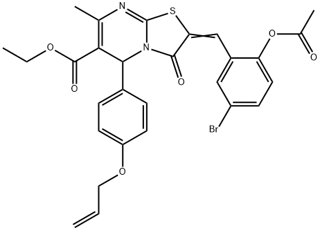 ethyl 2-[2-(acetyloxy)-5-bromobenzylidene]-5-[4-(allyloxy)phenyl]-7-methyl-3-oxo-2,3-dihydro-5H-[1,3]thiazolo[3,2-a]pyrimidine-6-carboxylate 化学構造式