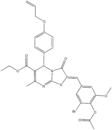 ethyl 2-[4-(acetyloxy)-3-bromo-5-methoxybenzylidene]-5-[4-(allyloxy)phenyl]-7-methyl-3-oxo-2,3-dihydro-5H-[1,3]thiazolo[3,2-a]pyrimidine-6-carboxylate Structure
