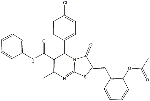 445426-19-7 2-[(6-(anilinocarbonyl)-5-(4-chlorophenyl)-7-methyl-3-oxo-5H-[1,3]thiazolo[3,2-a]pyrimidin-2(3H)-ylidene)methyl]phenyl acetate