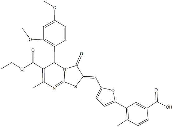 445426-25-5 3-{5-[(5-(2,4-dimethoxyphenyl)-6-(ethoxycarbonyl)-7-methyl-3-oxo-5H-[1,3]thiazolo[3,2-a]pyrimidin-2(3H)-ylidene)methyl]-2-furyl}-4-methylbenzoic acid