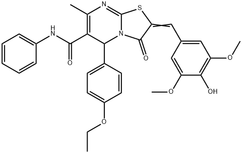 5-(4-ethoxyphenyl)-2-(4-hydroxy-3,5-dimethoxybenzylidene)-7-methyl-3-oxo-N-phenyl-2,3-dihydro-5H-[1,3]thiazolo[3,2-a]pyrimidine-6-carboxamide Struktur