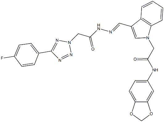 N-(1,3-benzodioxol-5-yl)-2-[3-(2-{[5-(4-fluorophenyl)-2H-tetraazol-2-yl]acetyl}carbohydrazonoyl)-1H-indol-1-yl]acetamide Structure